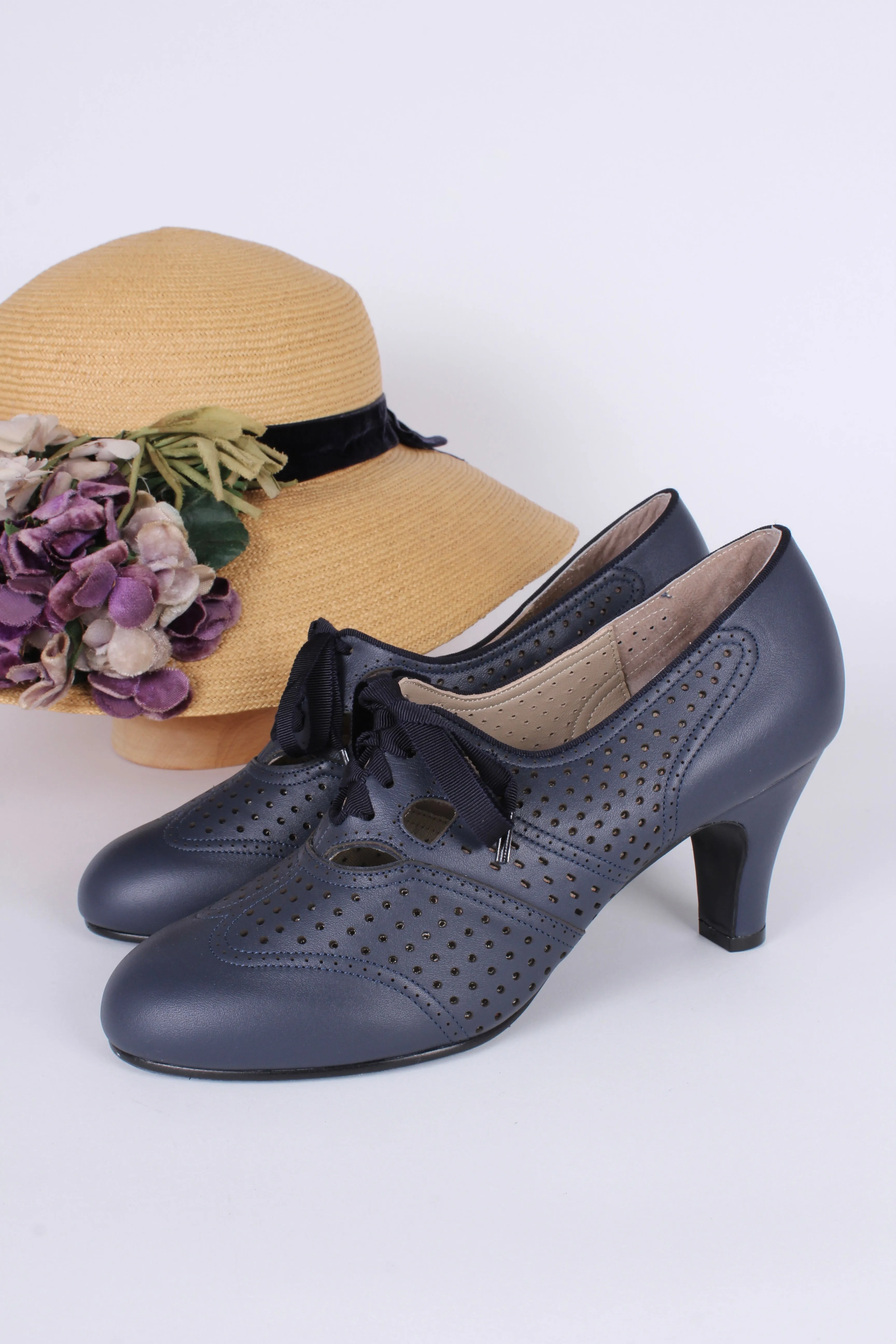 1930s everyday oxford high heel shoes - Marine Blue - Marie