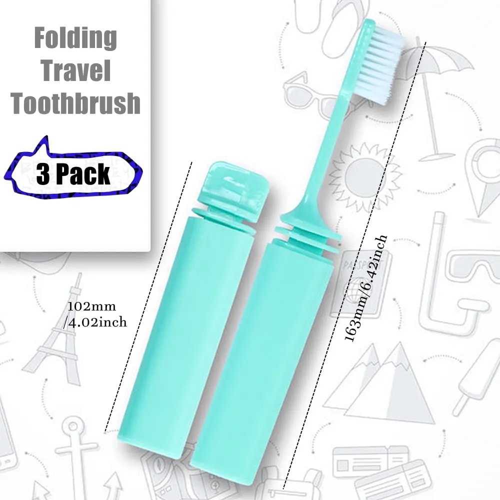 3 Pieces Folding Travel Toothbrush Portable Toothbrush Mini Portable Folding Soft Toothbrush for Camping Hiking and Backpacking