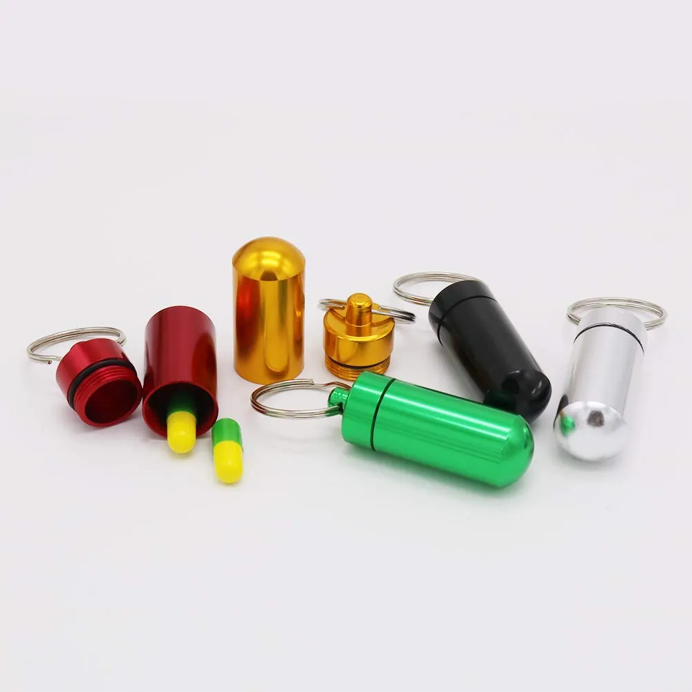 7PCS Mini Aluminum Keychain Pill Holder Fob, Waterproof Tablet Case Box, Little Single Daily Pill Bottle for 7 Day