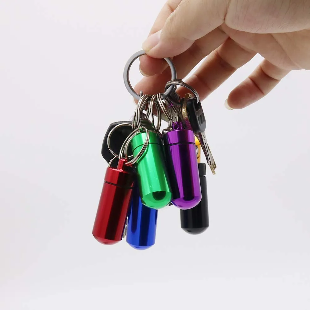 7PCS Mini Aluminum Keychain Pill Holder Fob, Waterproof Tablet Case Box, Little Single Daily Pill Bottle for 7 Day