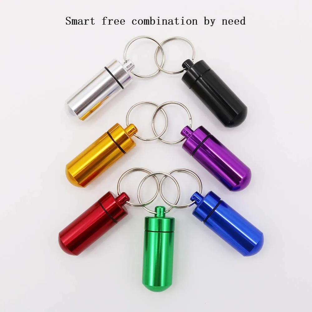 7PCS Mini Aluminum Keychain Pill Holder Fob, Waterproof Tablet Case Box, Little Single Daily Pill Bottle for 7 Day