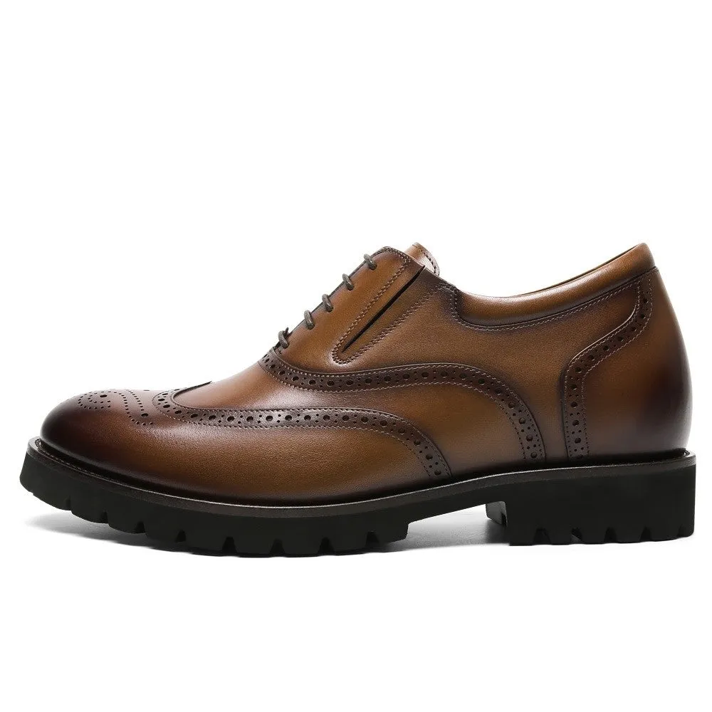 8 CM /3.15 Inches CMR CHAMARIPA Men's Brown Leather Elevator Brogue Oxford Shoes
