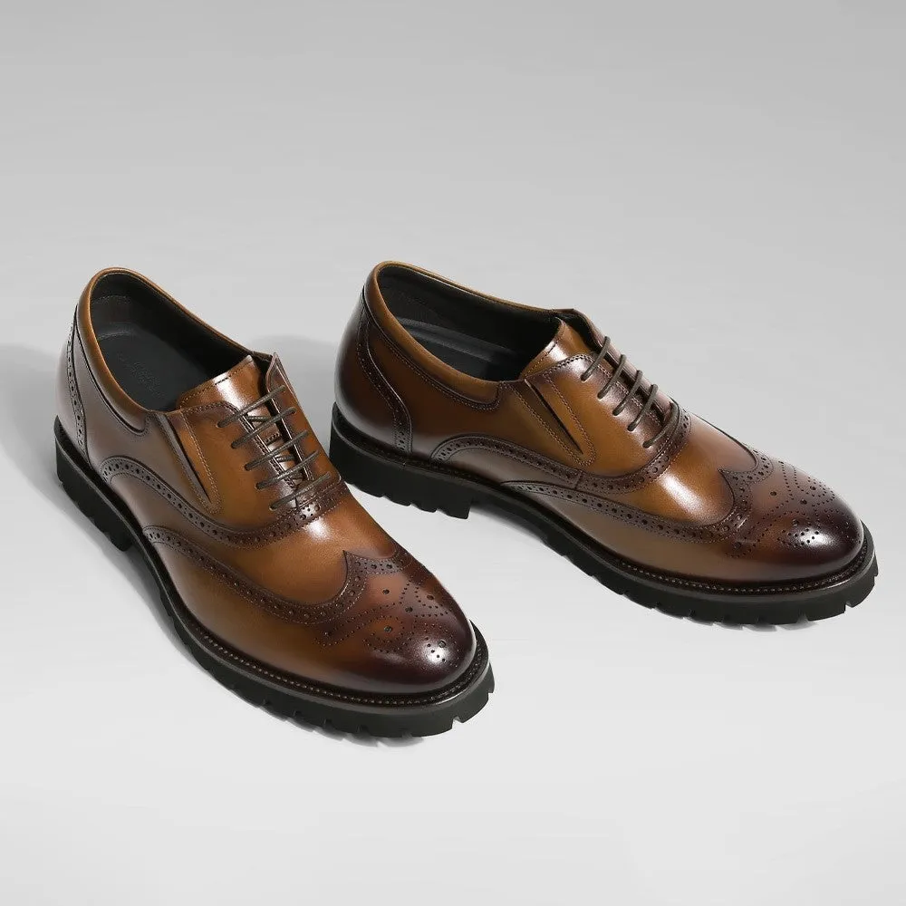 8 CM /3.15 Inches CMR CHAMARIPA Men's Brown Leather Elevator Brogue Oxford Shoes
