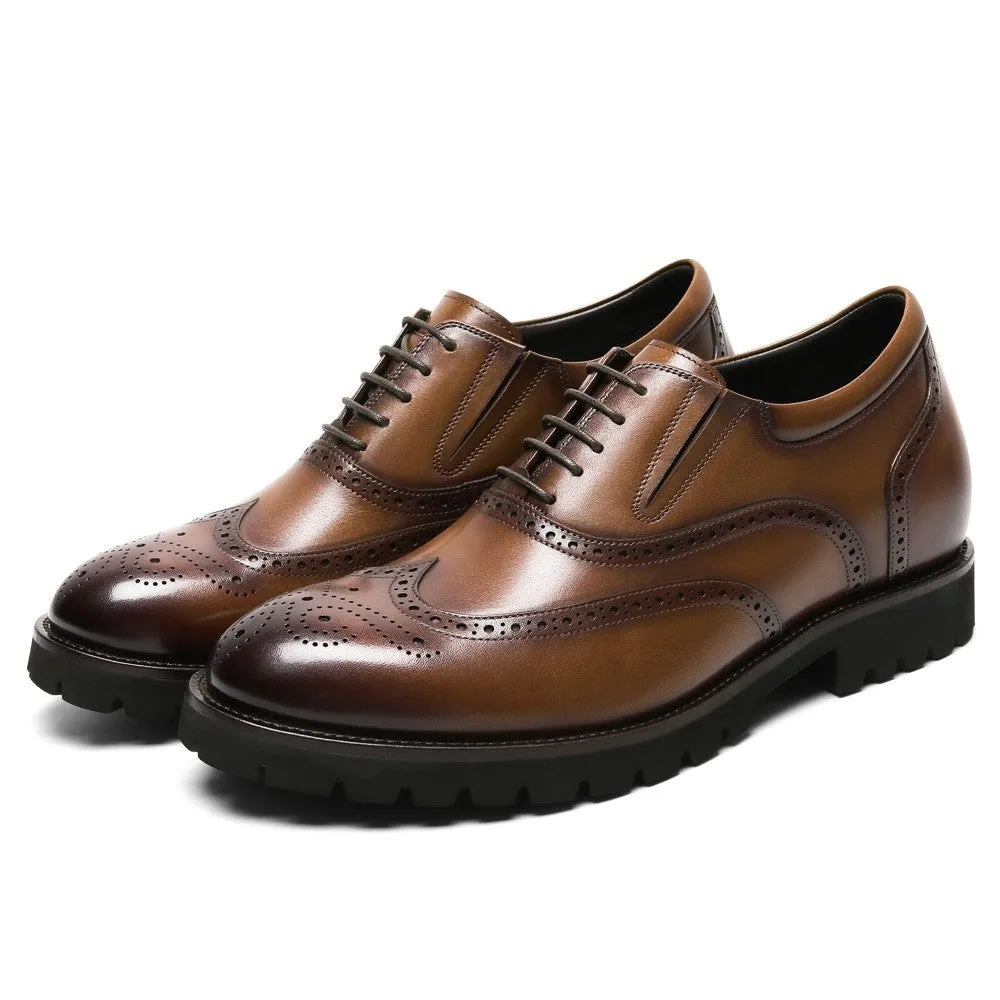 8 CM /3.15 Inches CMR CHAMARIPA Men's Brown Leather Elevator Brogue Oxford Shoes