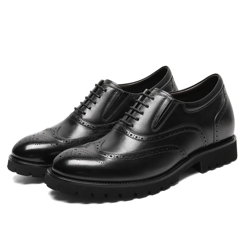 8 CM /3.15 Inches CMR CHAMARIPA Men's Brown Leather Elevator Brogue Oxford Shoes