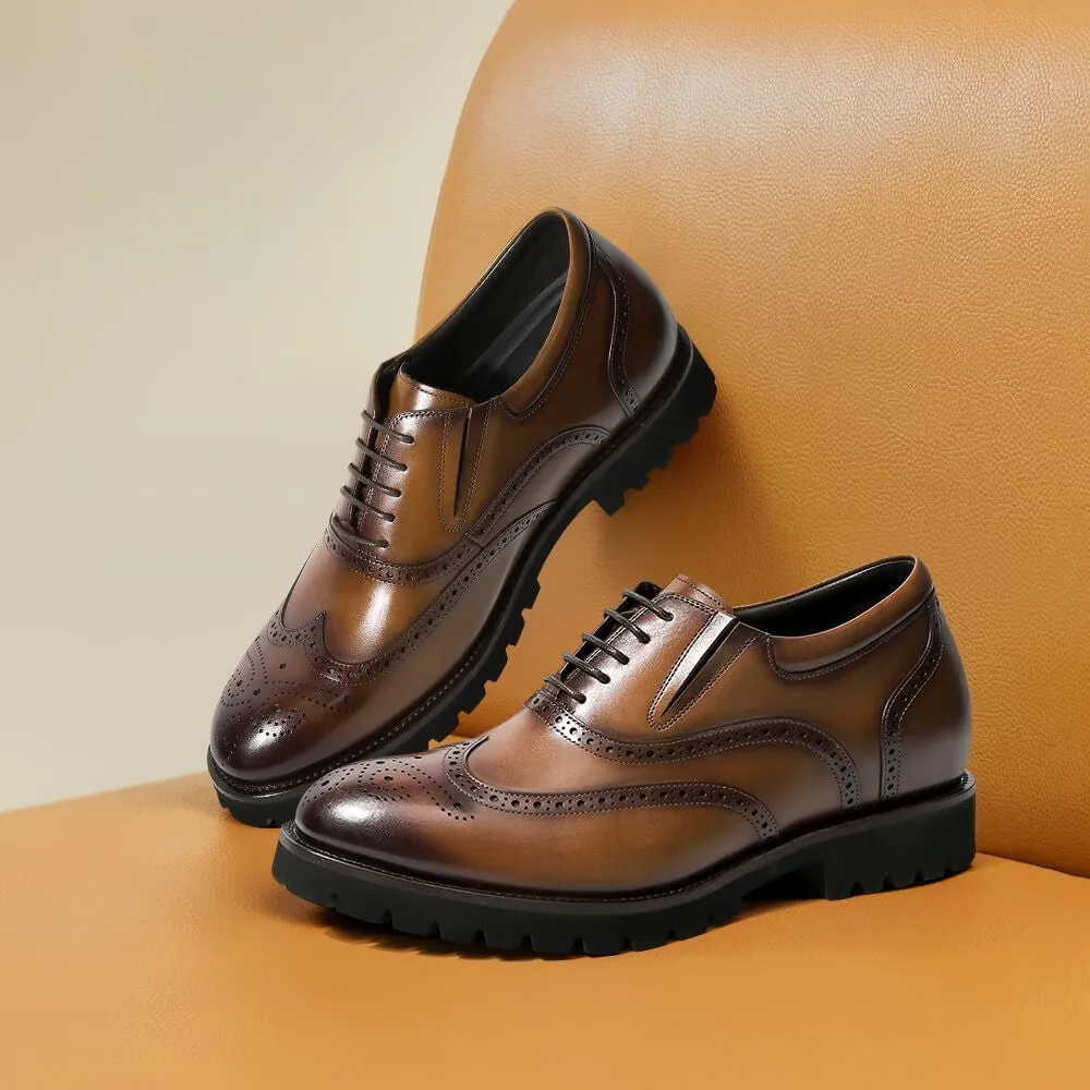 8 CM /3.15 Inches CMR CHAMARIPA Men's Brown Leather Elevator Brogue Oxford Shoes