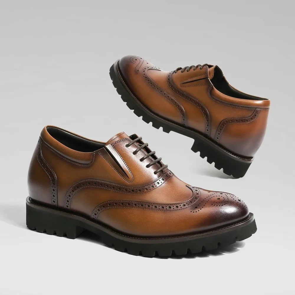 8 CM /3.15 Inches CMR CHAMARIPA Men's Brown Leather Elevator Brogue Oxford Shoes