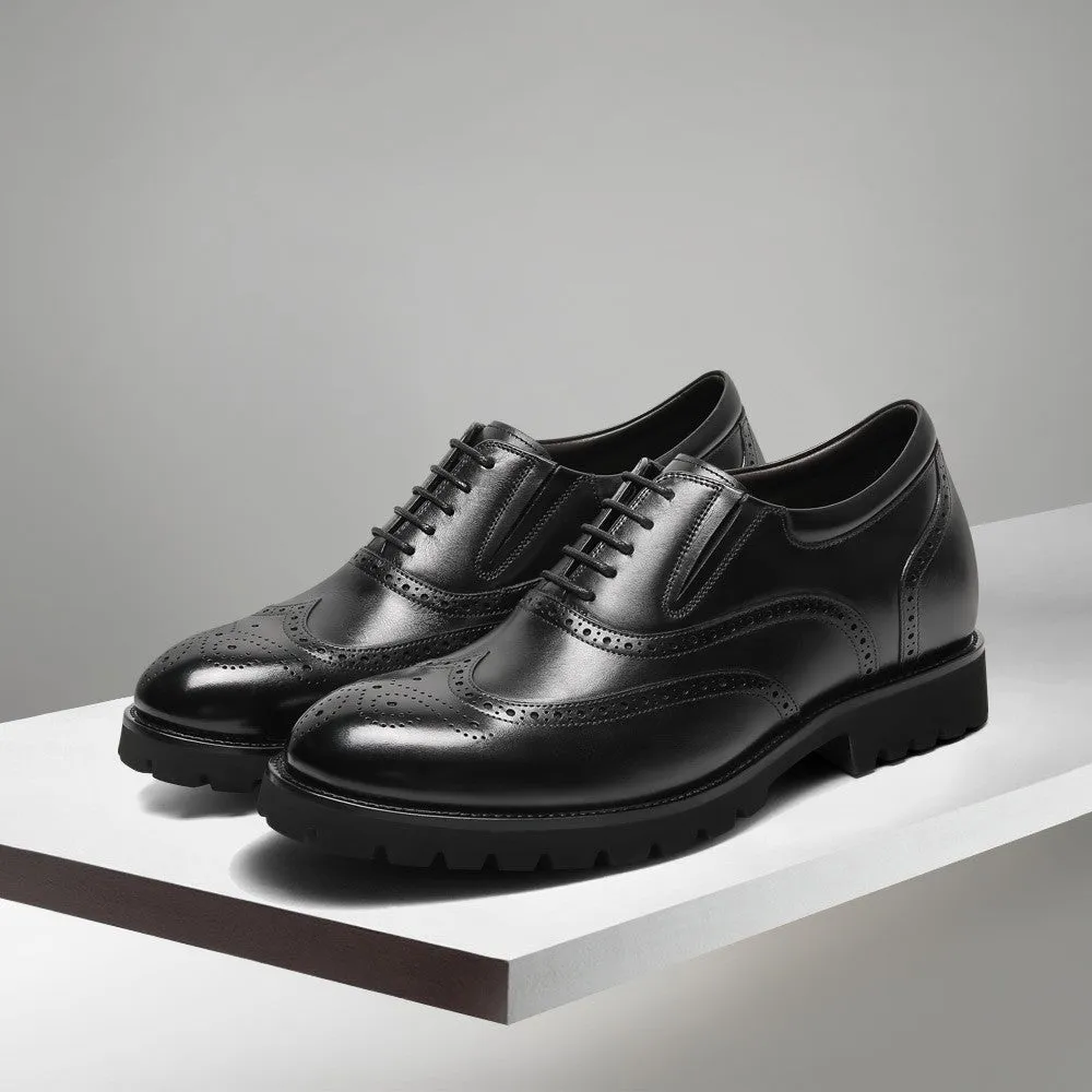 8 CM /3.15 Inches CMR CHAMARIPA Men's Brown Leather Elevator Brogue Oxford Shoes