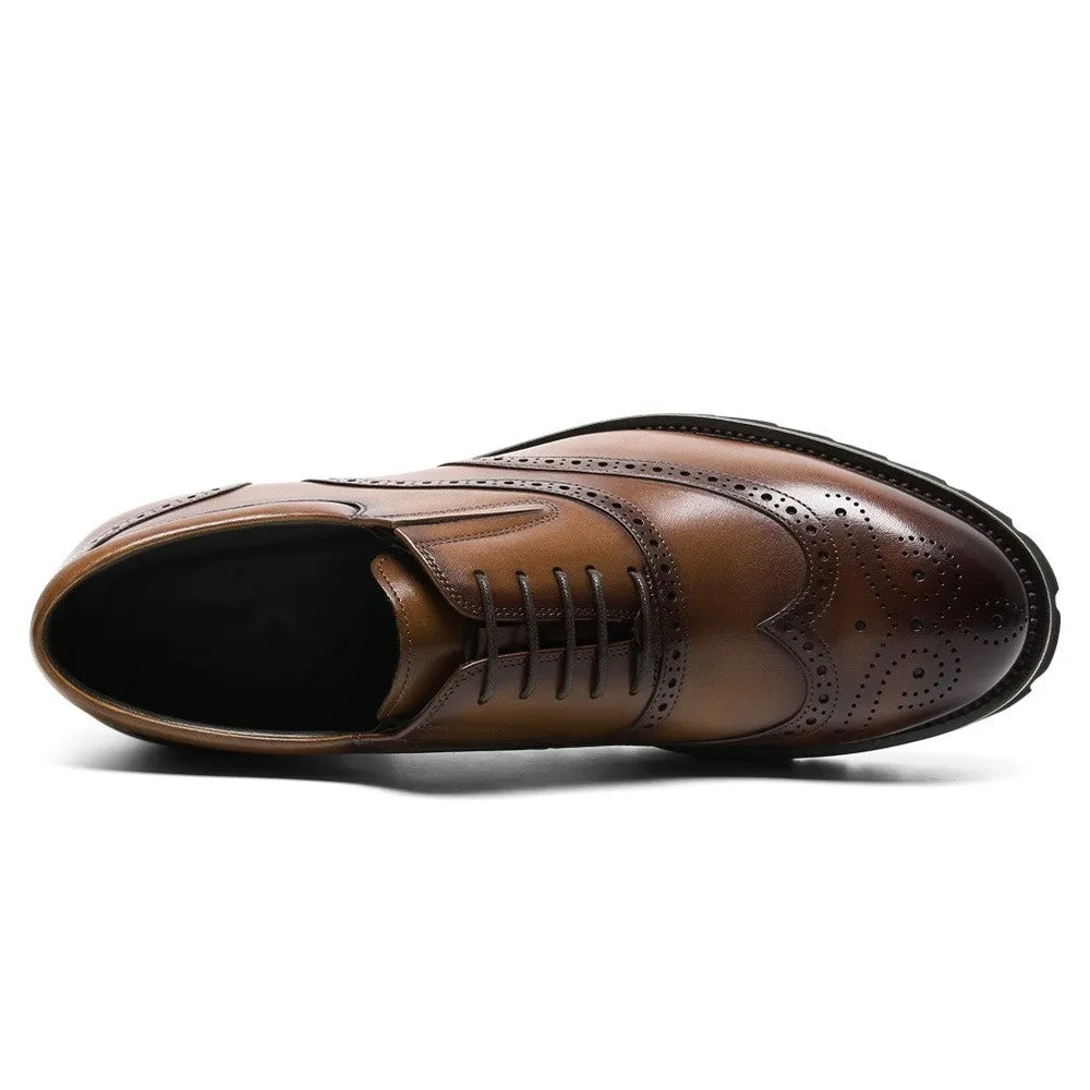 8 CM /3.15 Inches CMR CHAMARIPA Men's Brown Leather Elevator Brogue Oxford Shoes