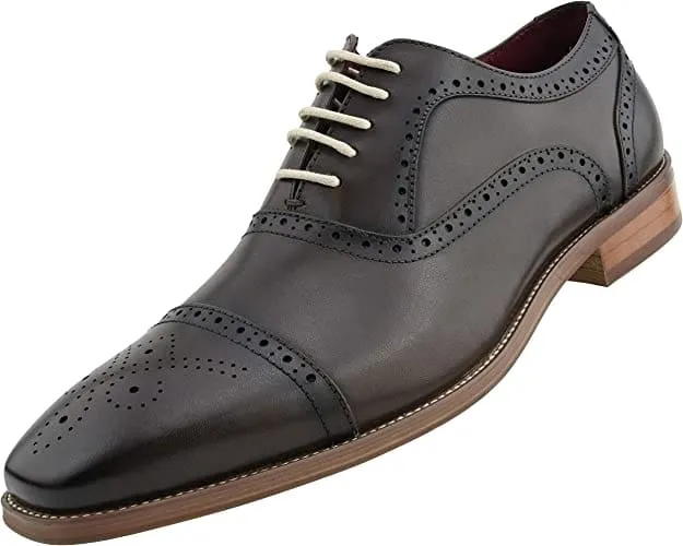 Ag114 Brown Oxford Shoes Men’s Leather Cap Toe