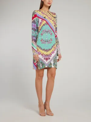 Baroque Print Bateau Shift Dress