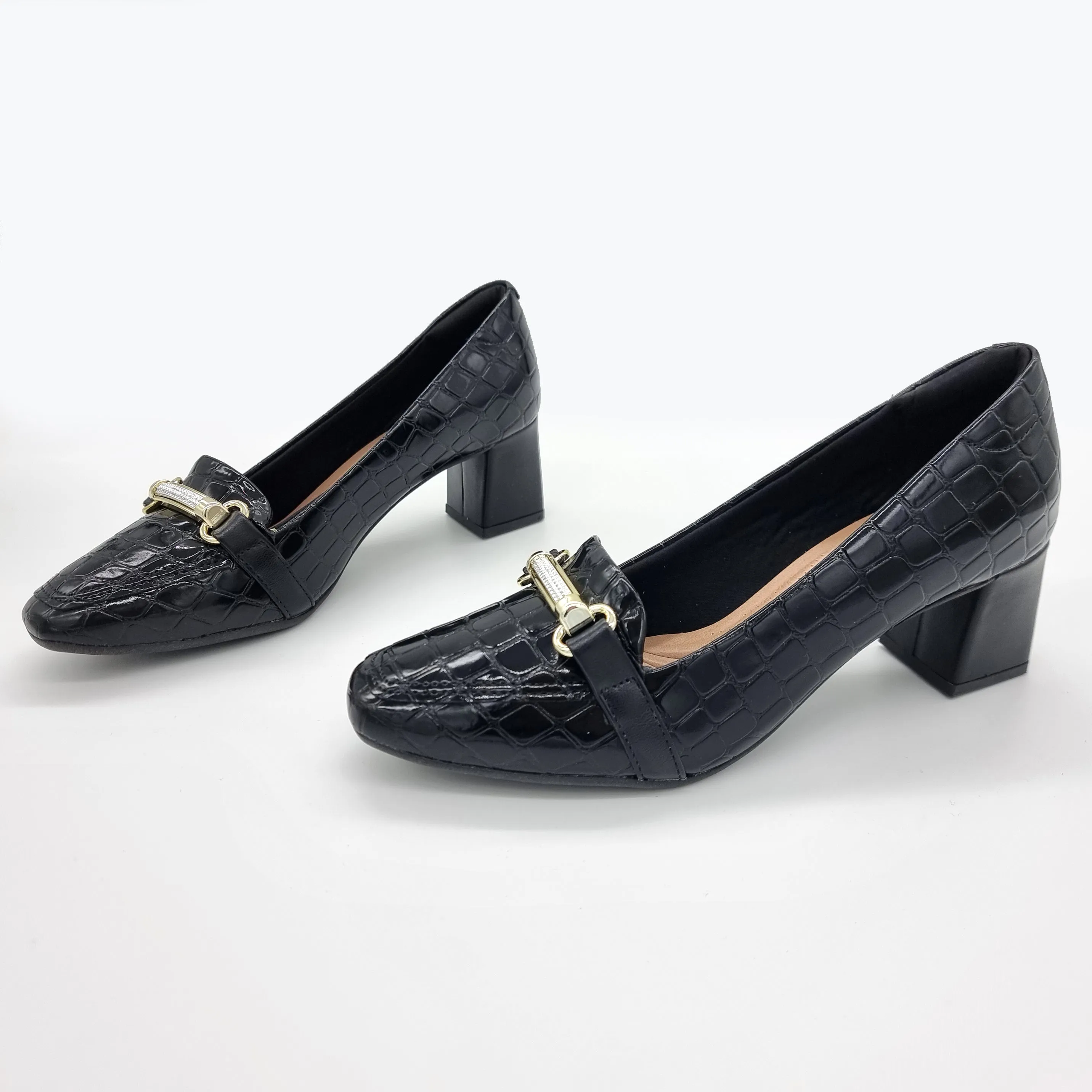 Beira Rio 4314-104 Block Heel Loafer in Black Croc