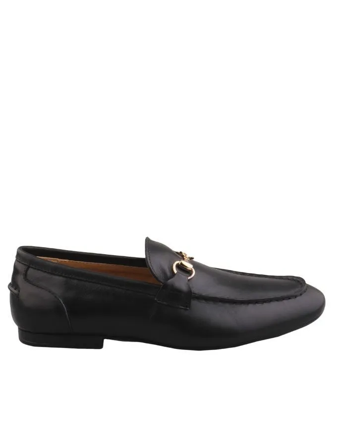 Black Loafers shoes with Horsebit chain detail