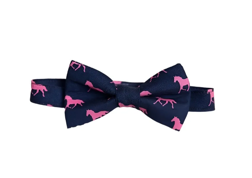 Blue Race Day Horses Self Tie Bow Tie