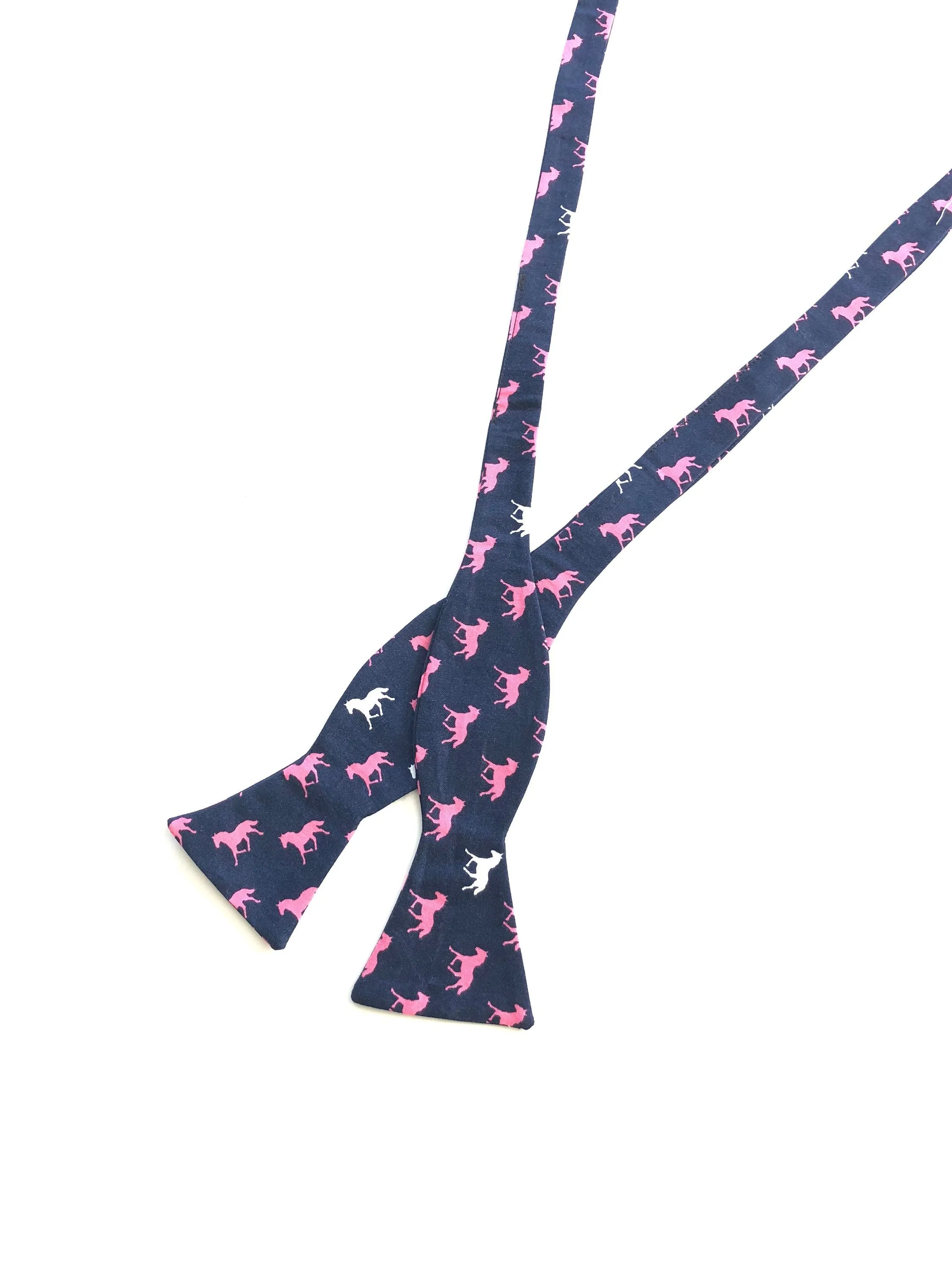 Blue Race Day Horses Self Tie Bow Tie