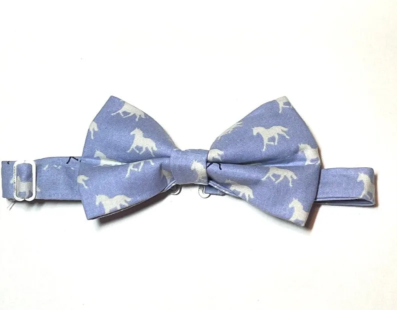 Blue Race Day Horses Self Tie Bow Tie