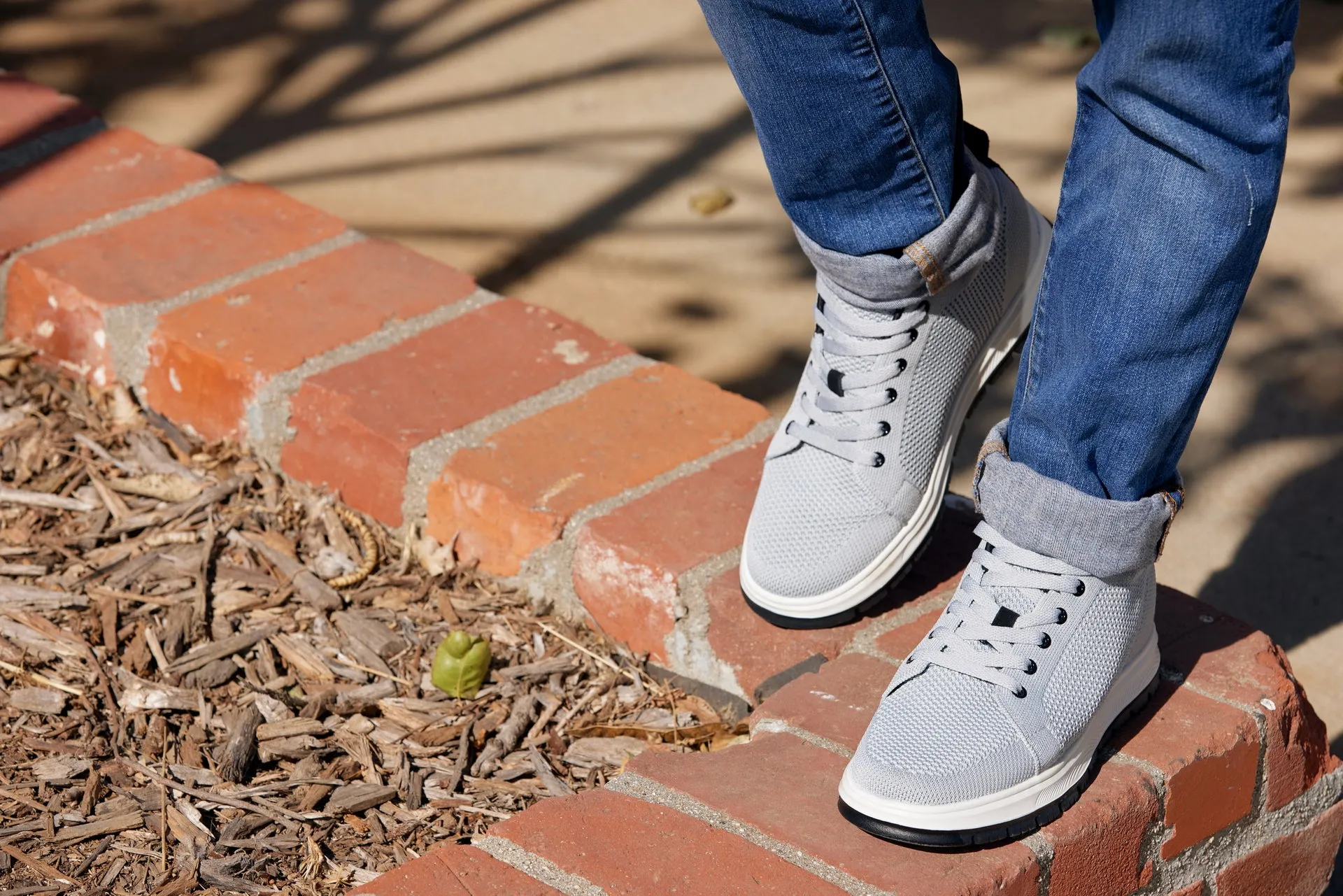 CALTO - X2324 - 2.4 Inches Taller (Pewter Grey/White & Black Sole) - Lace Up Casual Sneaker - Lightweight