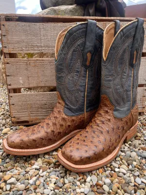Corral Men's Blue and Orix Brown Full Quill Ostrich Square Toe Cowboy Boots A4052
