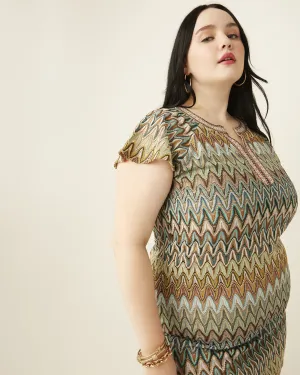 Danielle Chevron Knit Dress | Olive Green / Orange