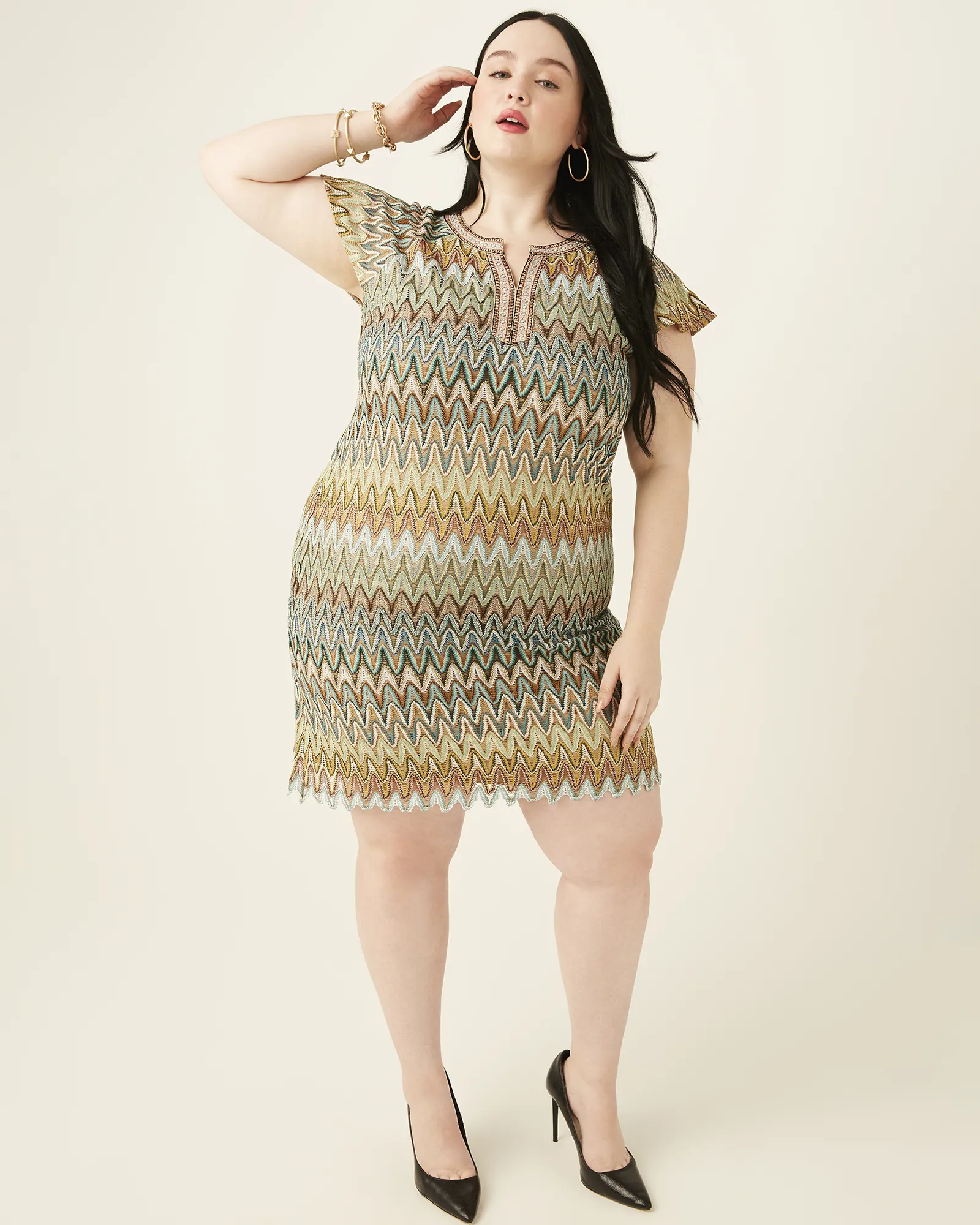 Danielle Chevron Knit Dress | Olive Green / Orange