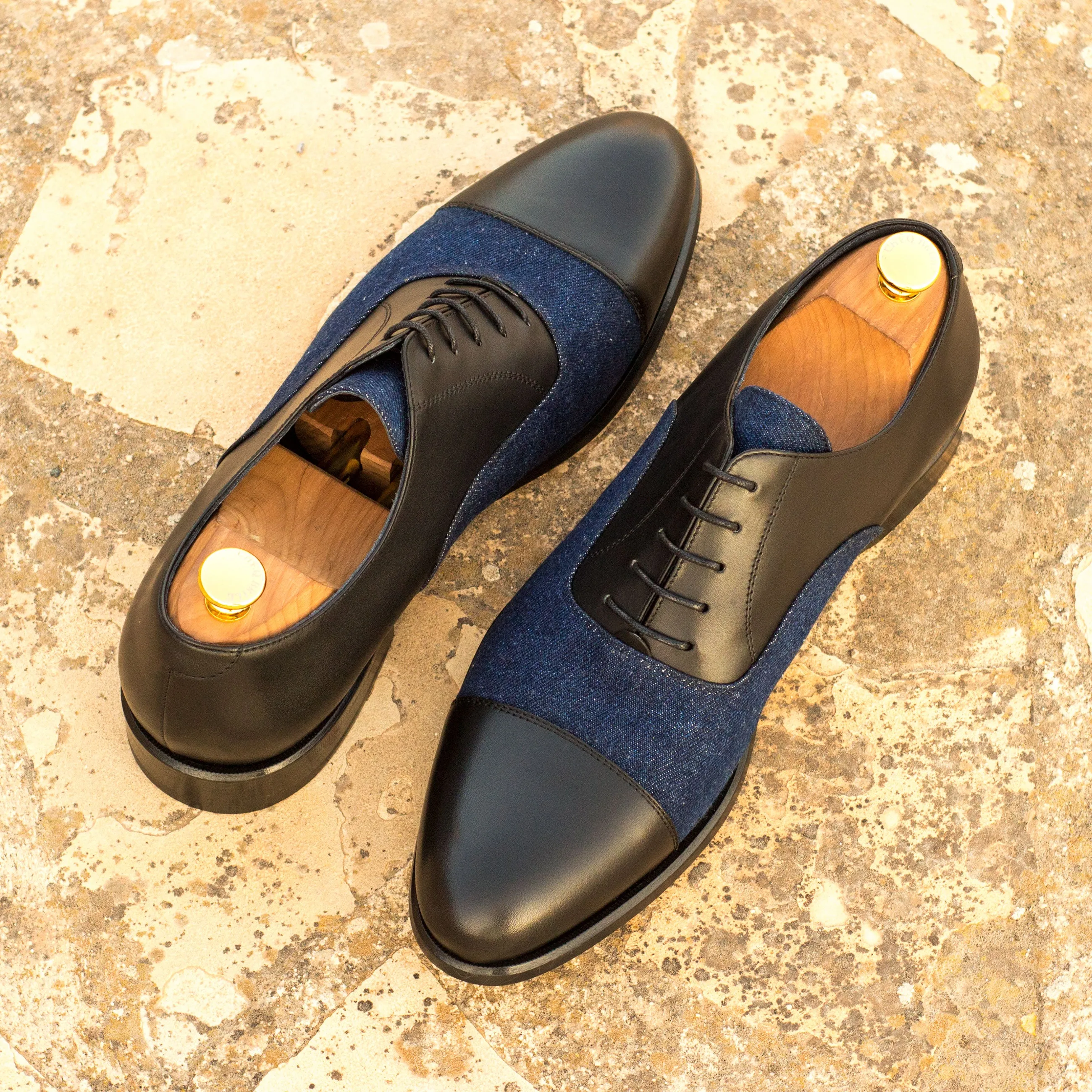 DapperFam Rafael in Black / Jeans Men's Sartorial & Italian Leather Oxford