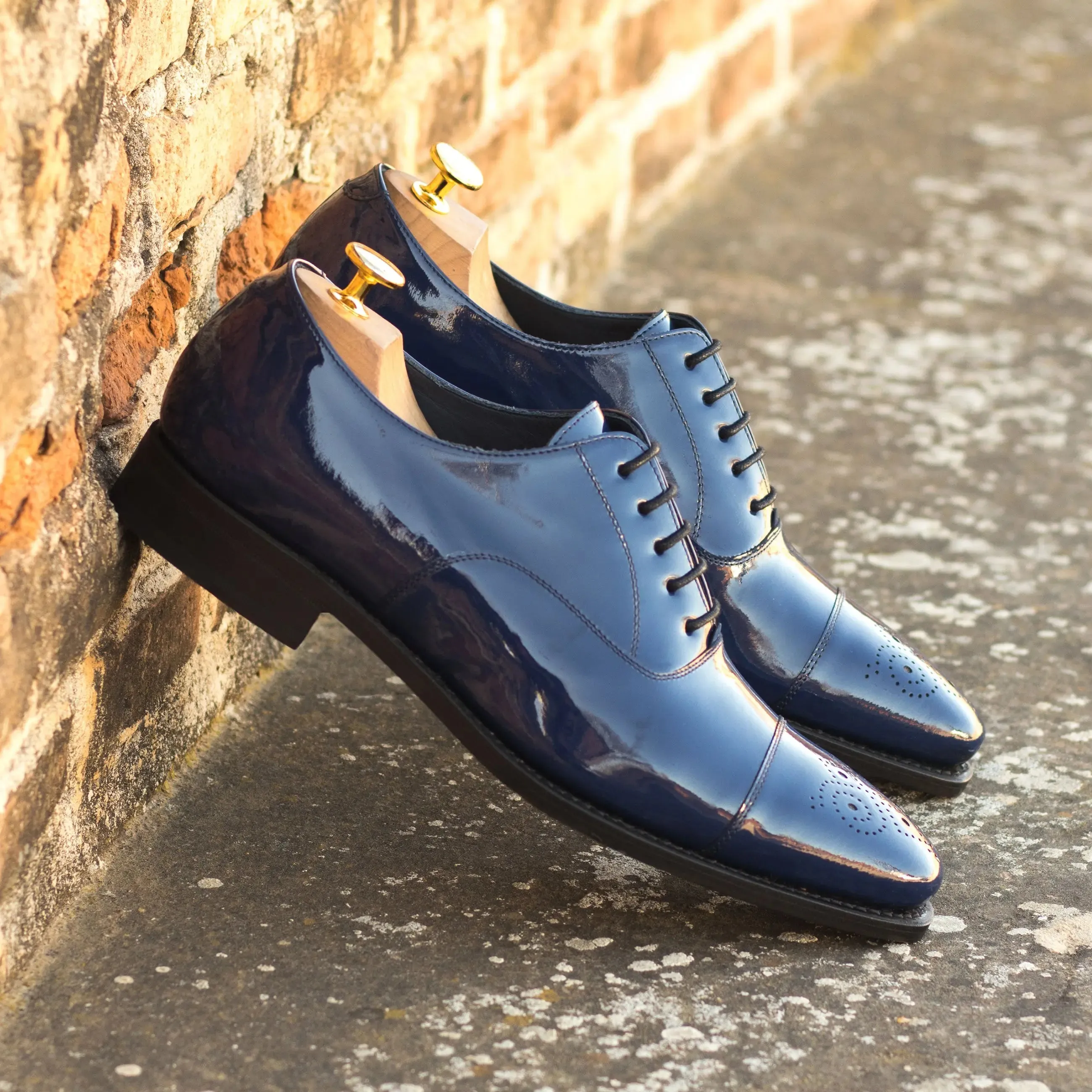 DapperFam Rafael in Cobalt Blue Men's Italian Patent Leather Oxford