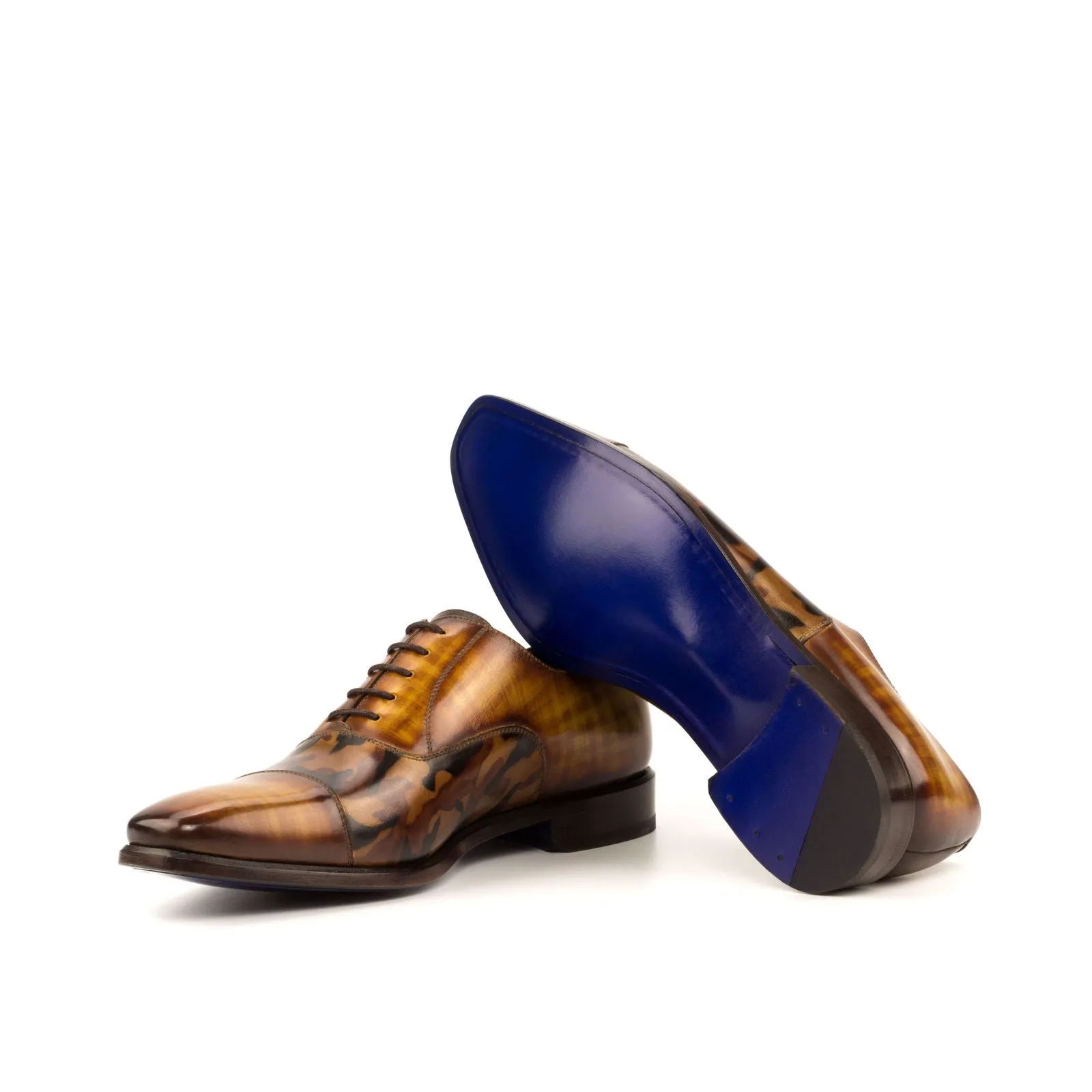 DapperFam Rafael in Cognac / Brown Camo Men's Hand-Painted Patina Oxford