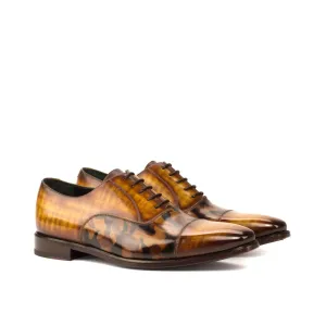 DapperFam Rafael in Cognac / Brown Camo Men's Hand-Painted Patina Oxford