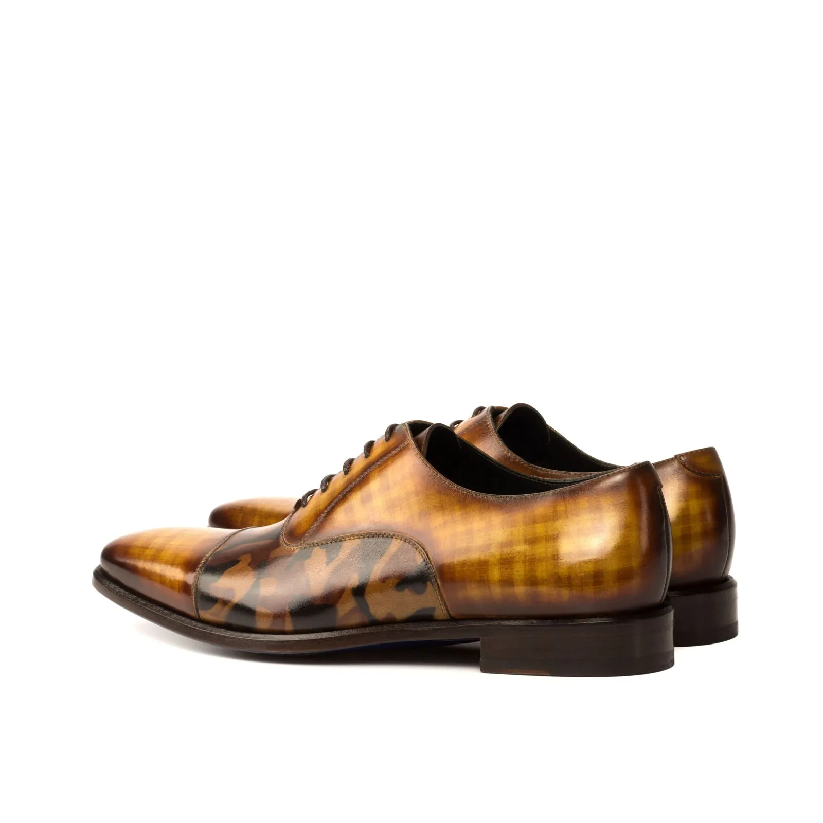 DapperFam Rafael in Cognac / Brown Camo Men's Hand-Painted Patina Oxford