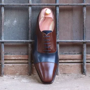 DapperFam Rafael in Dark Brown / Navy Men's Italian Leather Oxford