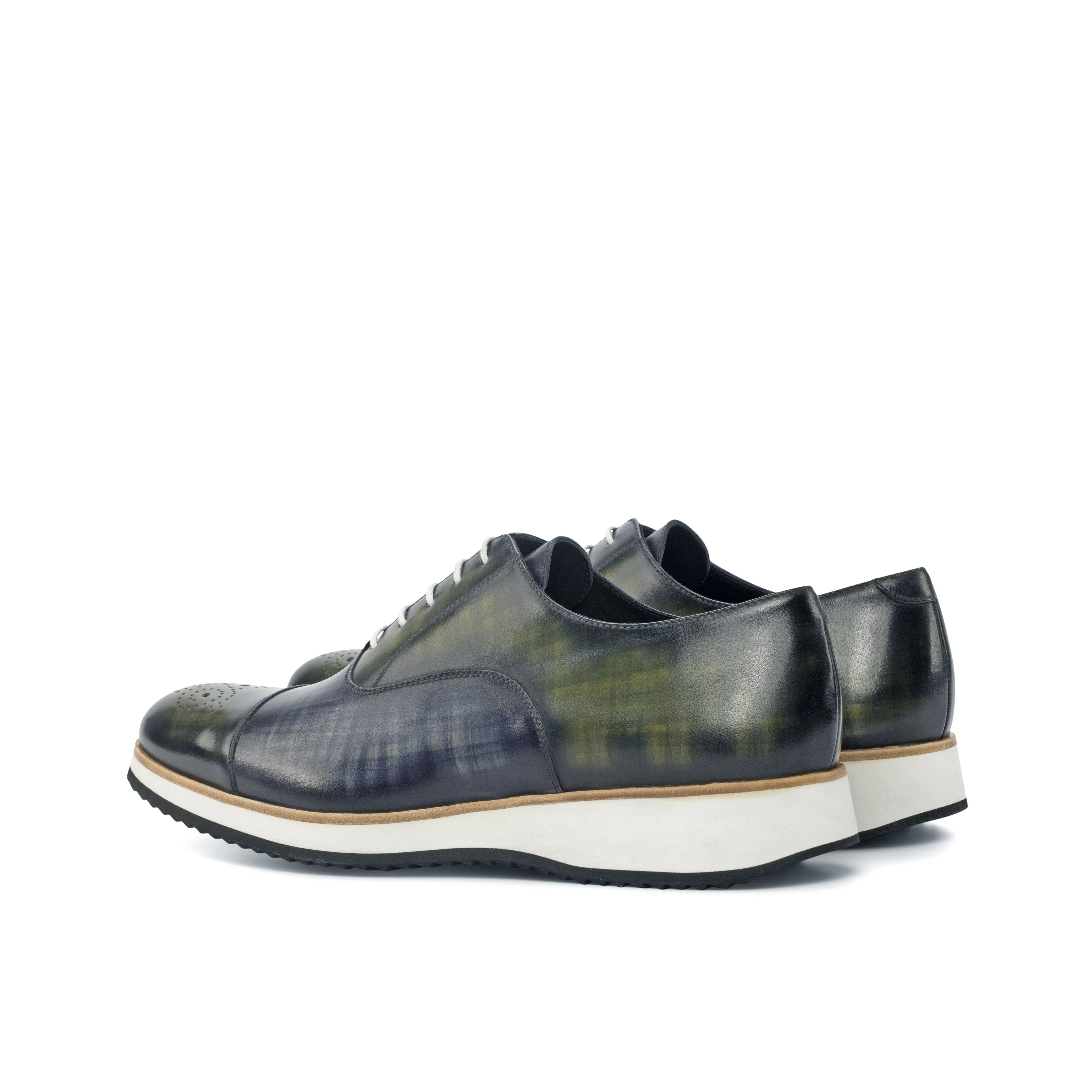 DapperFam Rafael in Grey / Khaki Men's Hand-Painted Patina Oxford