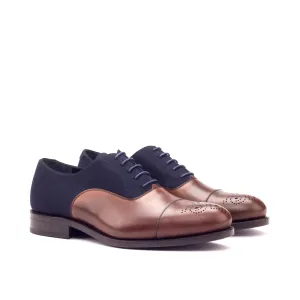 DapperFam Rafael in Med Brown / Navy Men's Flannel & Italian Leather Oxford