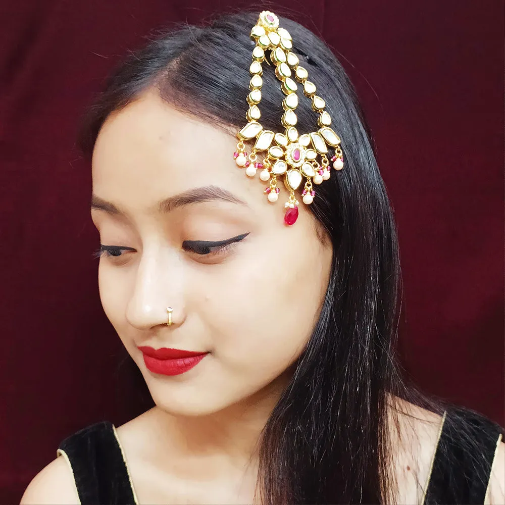 Designer Gold Plated Royal Kundan & Ruby Mangtikka for Bridal (D33)