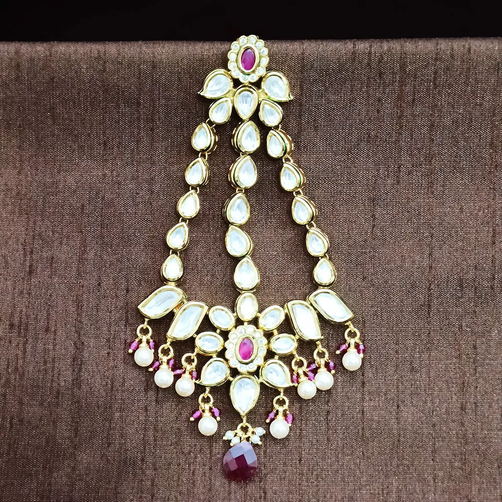 Designer Gold Plated Royal Kundan & Ruby Mangtikka for Bridal (D33)