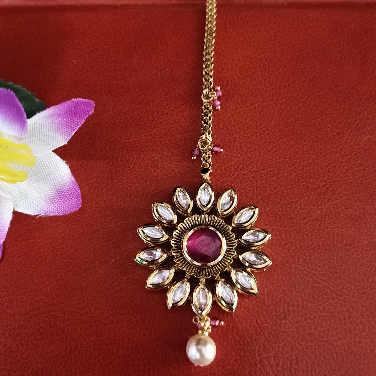 Designer Gold Plated Royal Kundan Maangtikka (D38)