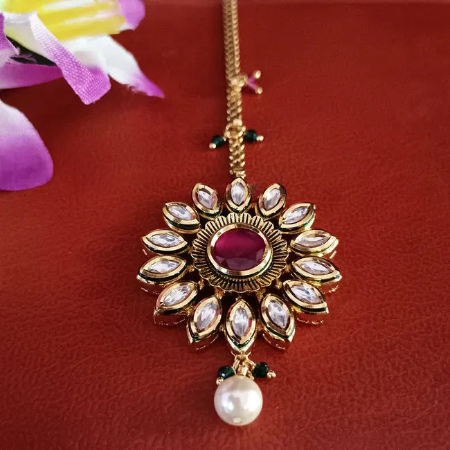 Designer Gold Plated Royal Kundan Maangtikka (D38)