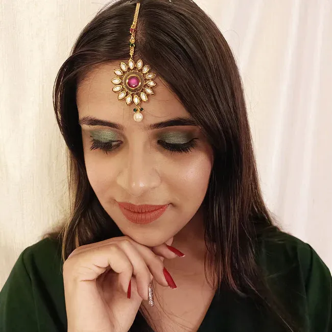 Designer Gold Plated Royal Kundan Maangtikka (D38)