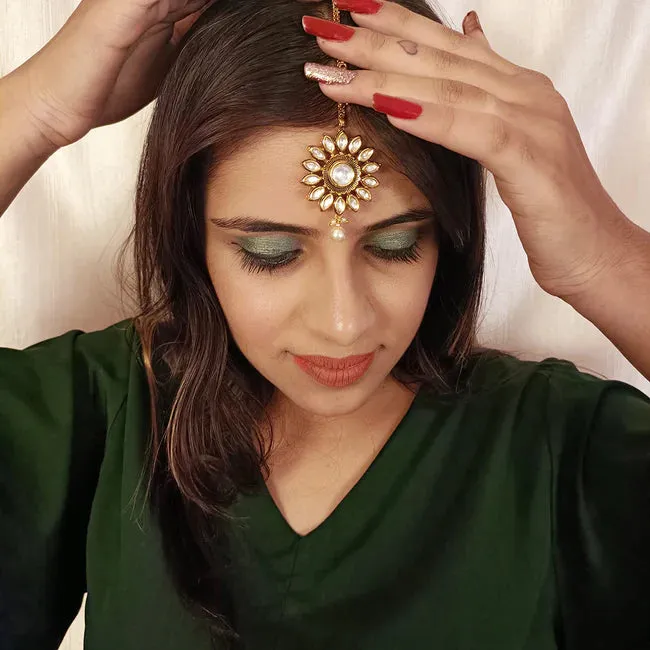 Designer Gold Plated Royal Kundan Maangtikka (D38)