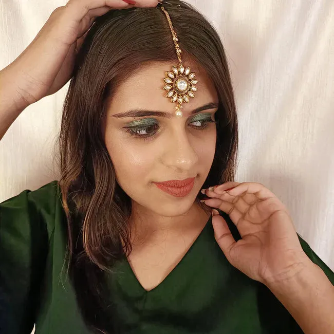 Designer Gold Plated Royal Kundan Maangtikka (D38)
