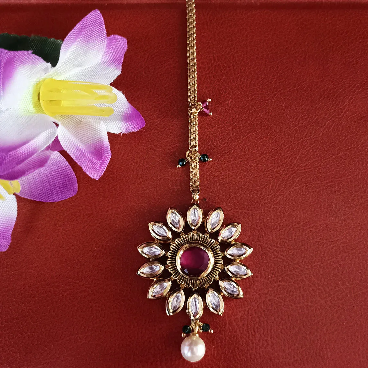 Designer Gold Plated Royal Kundan Maangtikka (D38)