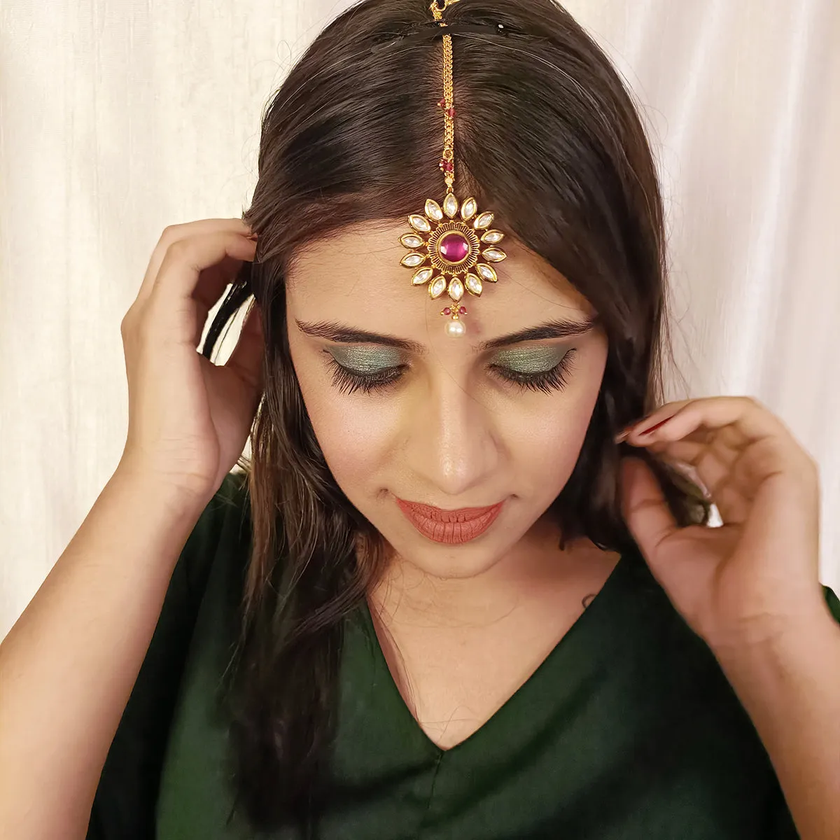 Designer Gold Plated Royal Kundan Maangtikka (D38)