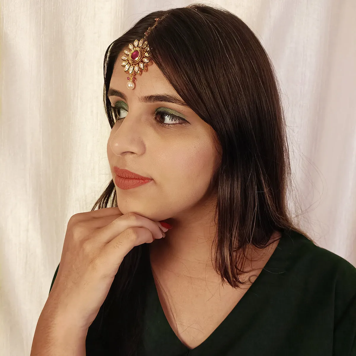 Designer Gold Plated Royal Kundan Maangtikka (D38)