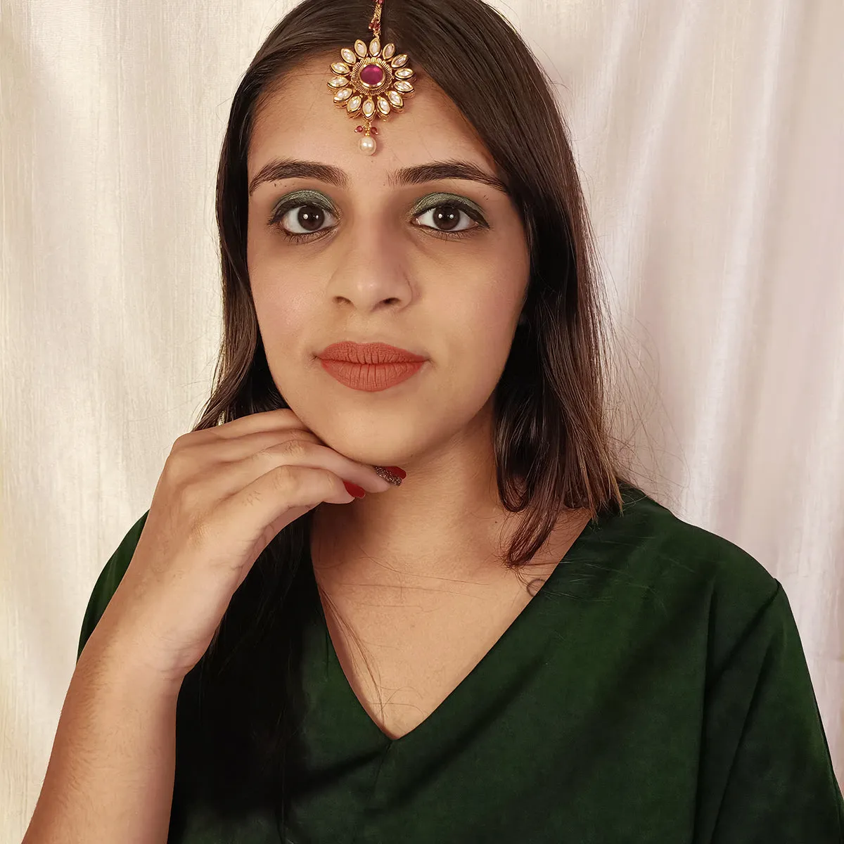 Designer Gold Plated Royal Kundan Maangtikka (D38)