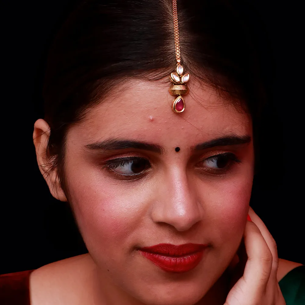 Designer Gold Plated Royal Kundan Maangtikka (D68)