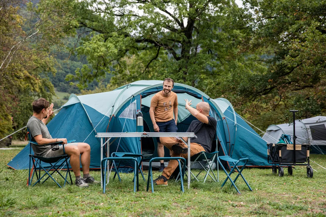 FOLDING CAMPING TABLE - 4 STOOLS - 4 TO 6 PEOPLE - Blue