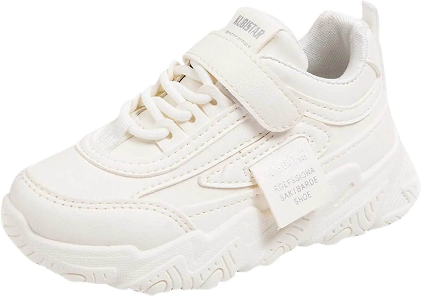 Kids Girl Fashion Sneaker Athletic Running Shoe Low Top Leather Casual Running Tennis Sneaker Walking Shoes (White, 1.5 Big Kids)