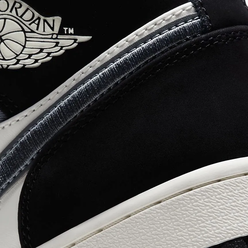 Men's Air Jordan 1 Mid Satin Embroidered Swoosh (Black Sail Smoke Grey)(852542-011)