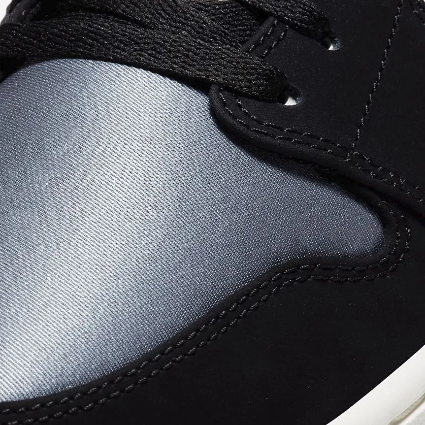 Men's Air Jordan 1 Mid Satin Embroidered Swoosh (Black Sail Smoke Grey)(852542-011)