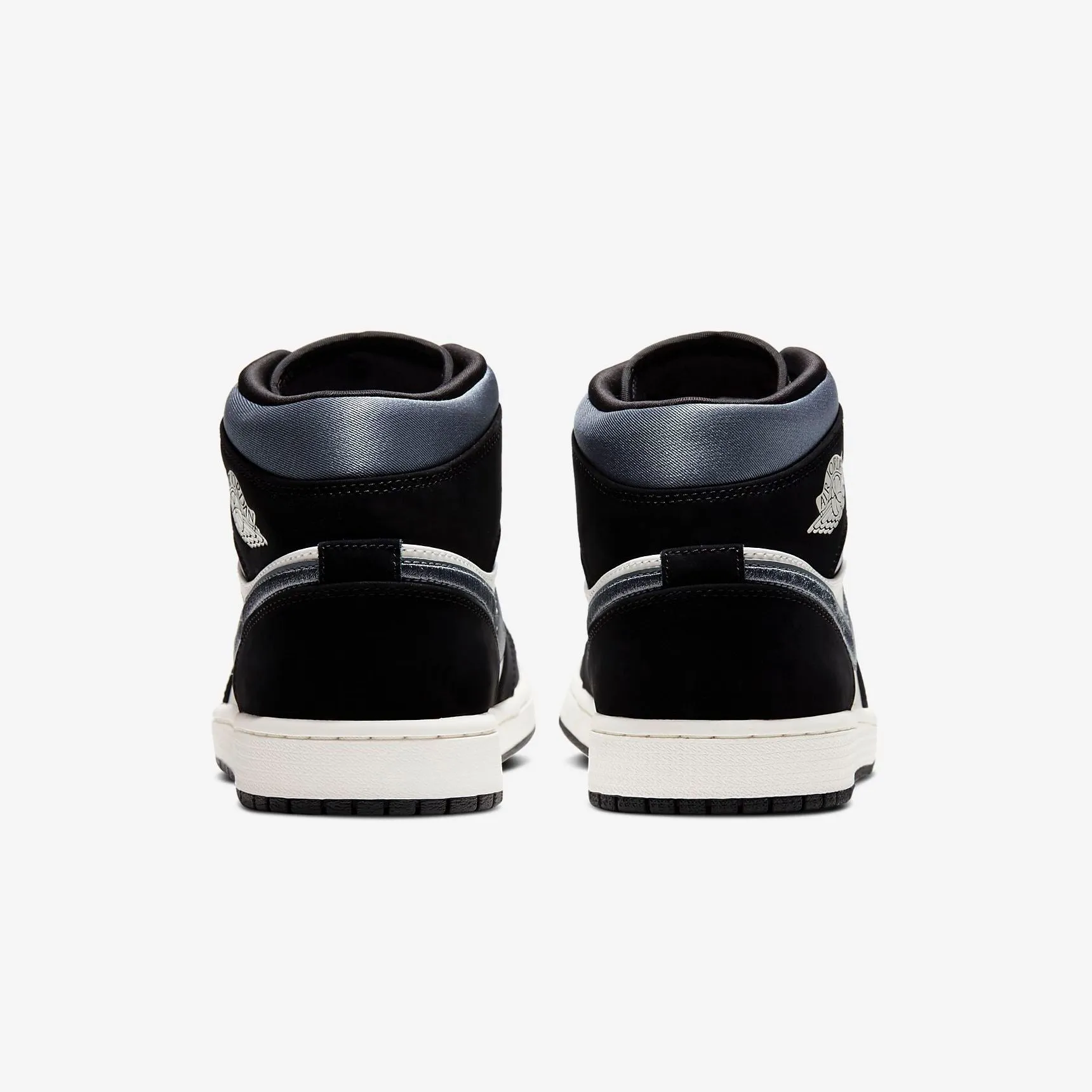 Men's Air Jordan 1 Mid Satin Embroidered Swoosh (Black Sail Smoke Grey)(852542-011)