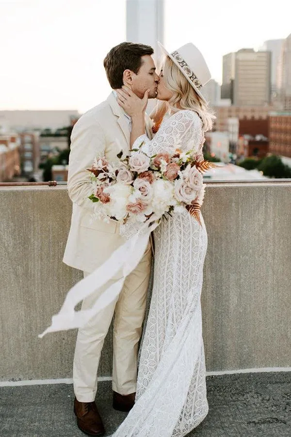 Mermaid Wedding Dresses Long Sleeves Lace Long Bridal Gowns TN321